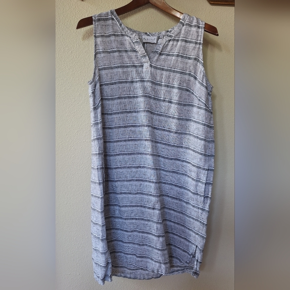 Habitat Womens Knee-Length Linen Shift Tank Dress. Gray Striped Size S